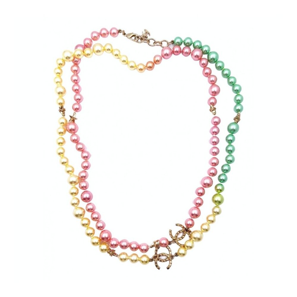 Chanel Gold CC Star Neon Rainbow Candy Pearl Necklace